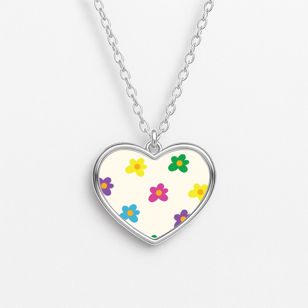 Cute Flower Pattern - Floral Heart Necklace