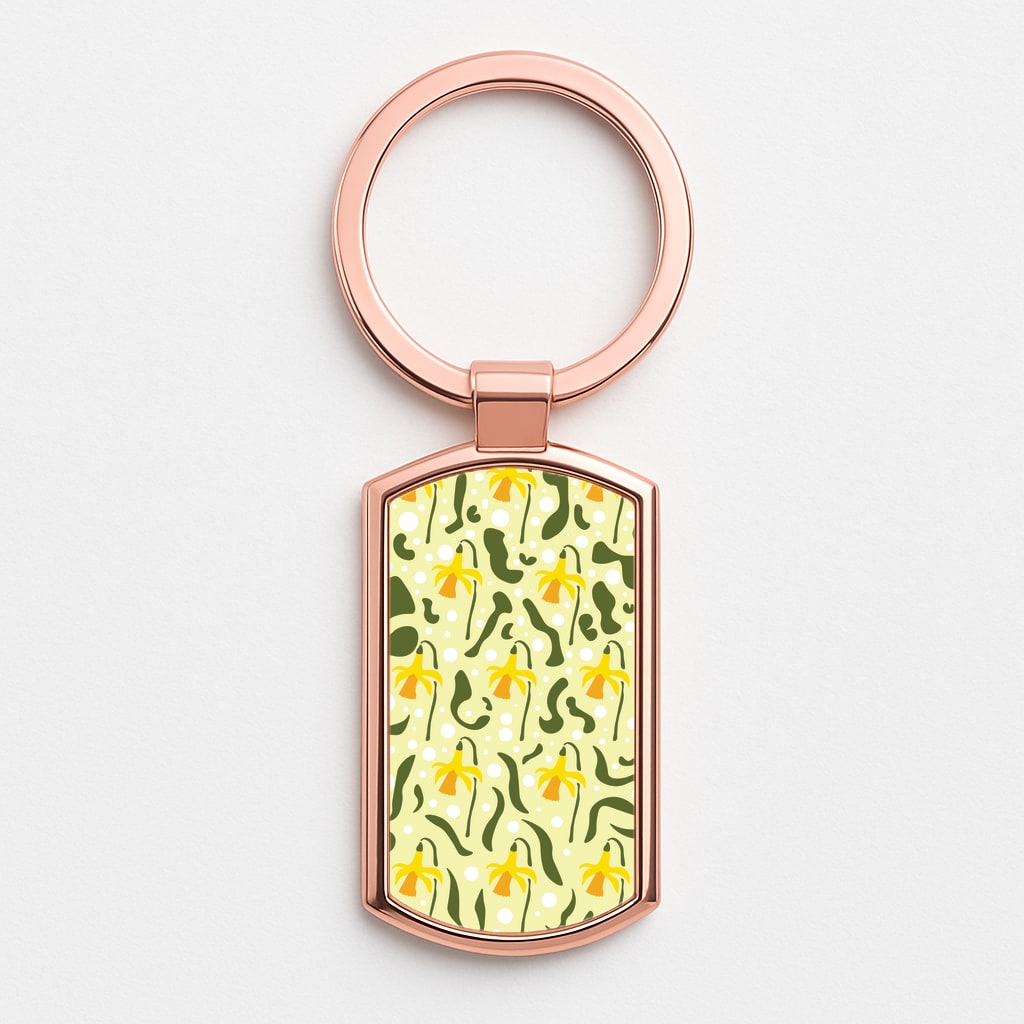 Daffodil Pattern - Floral Rose Gold Keyring