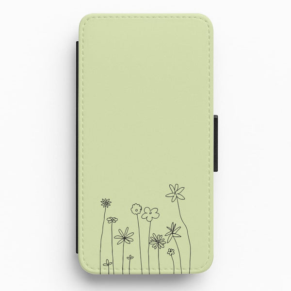 Floral Outline - Floral Flip / Wallet Phone Case