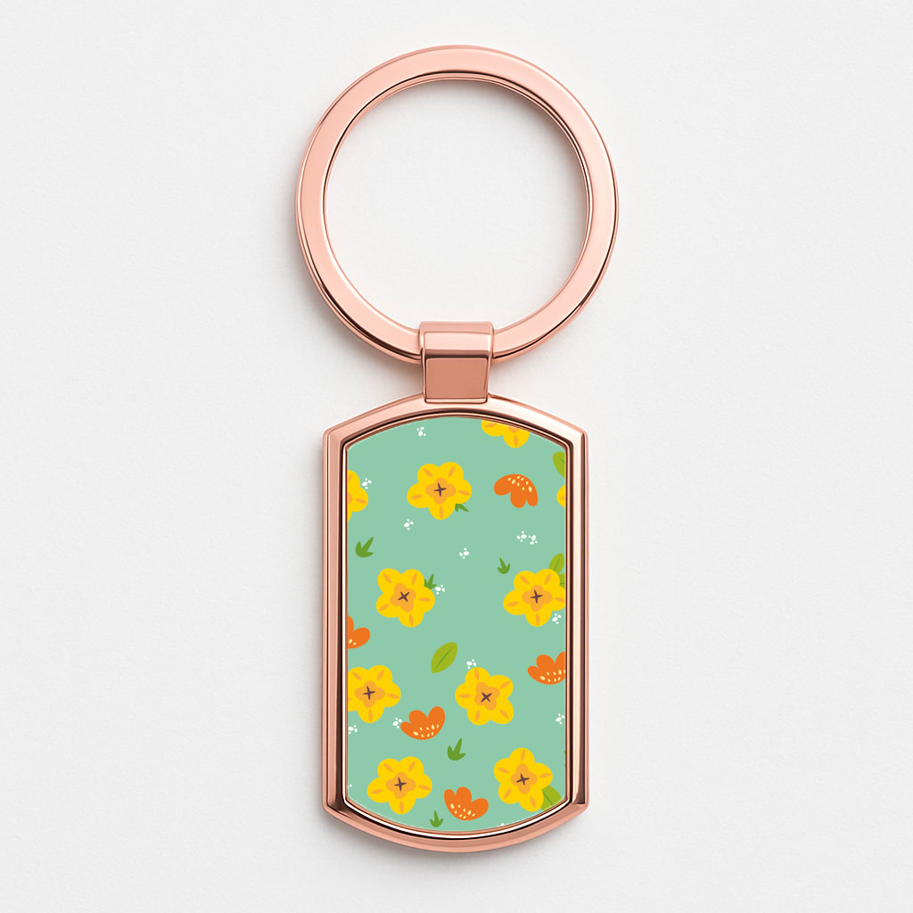 Yellow And Orange Pattern - Floral Rose Gold Keyring