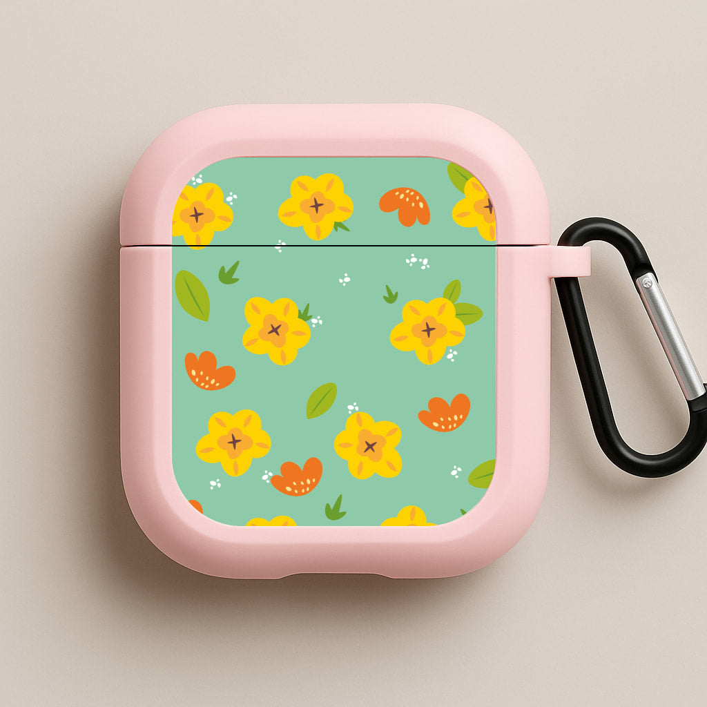 Yellow And Orange Pattern - Floral Pink AirPods Case