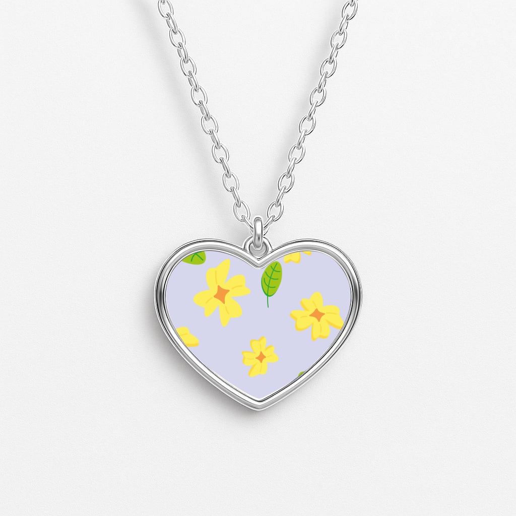Yellow And Green Pattern - Floral Heart Necklace