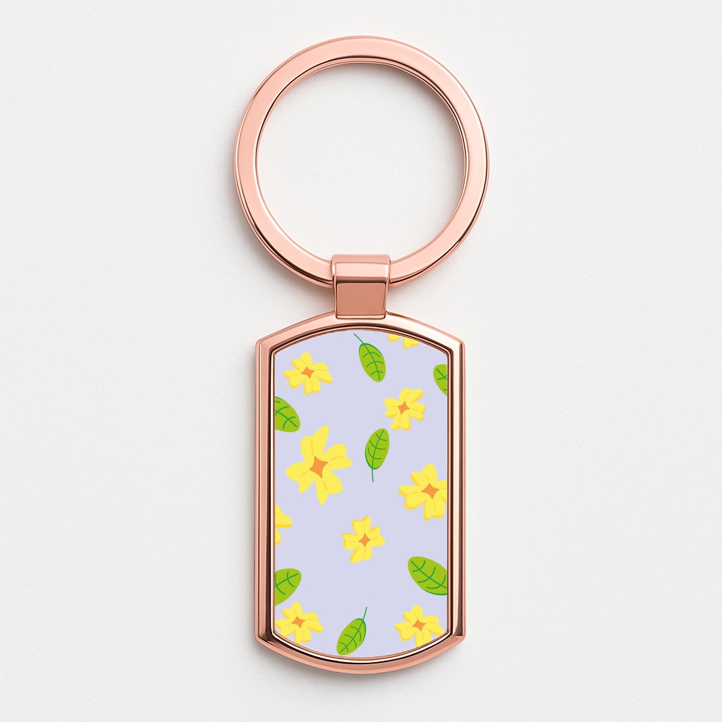 Yellow And Green Pattern - Floral Rose Gold Keyring