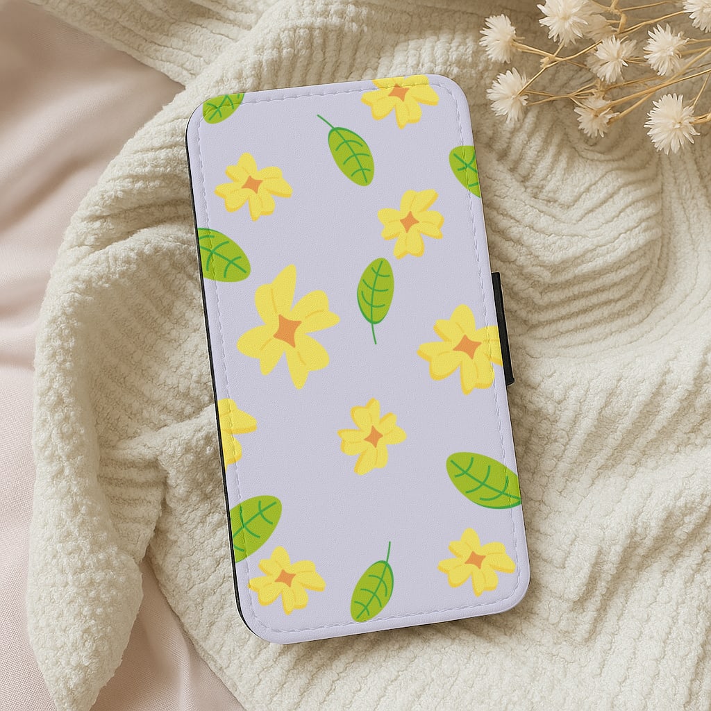 Yellow And Green Pattern - Floral Wallet Phone Case