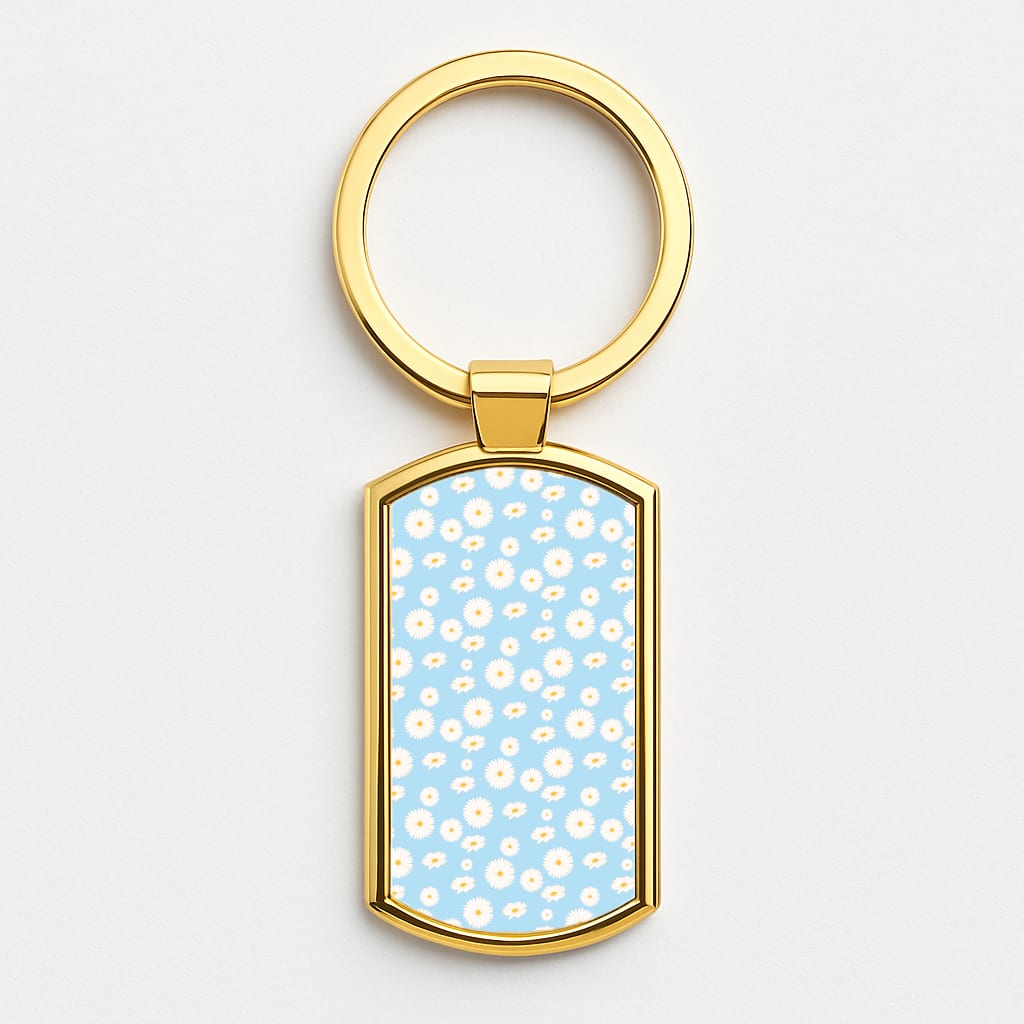 Blue Daisies - Floral Gold Keyring