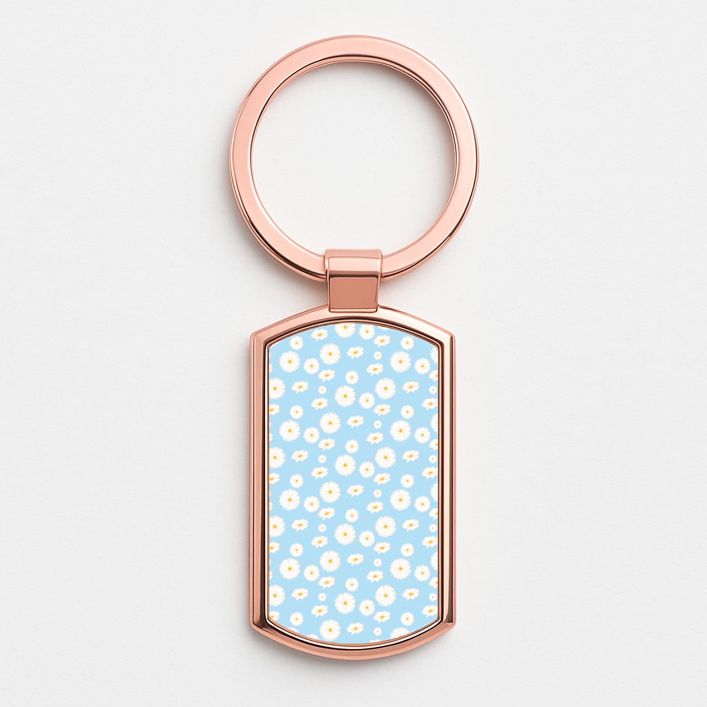 Blue Daisies - Floral Rose Gold Keyring