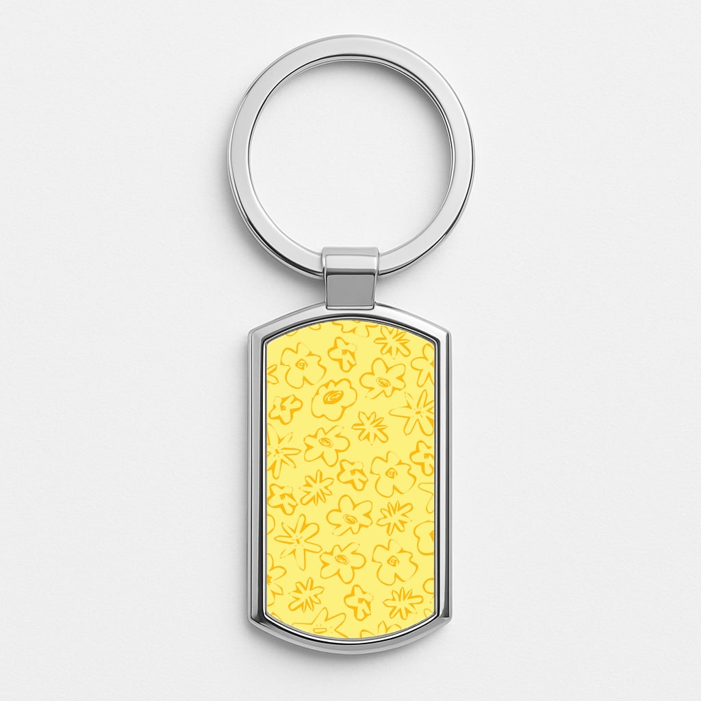 Yellow And Orange - Floral Patterns Silver Keyring