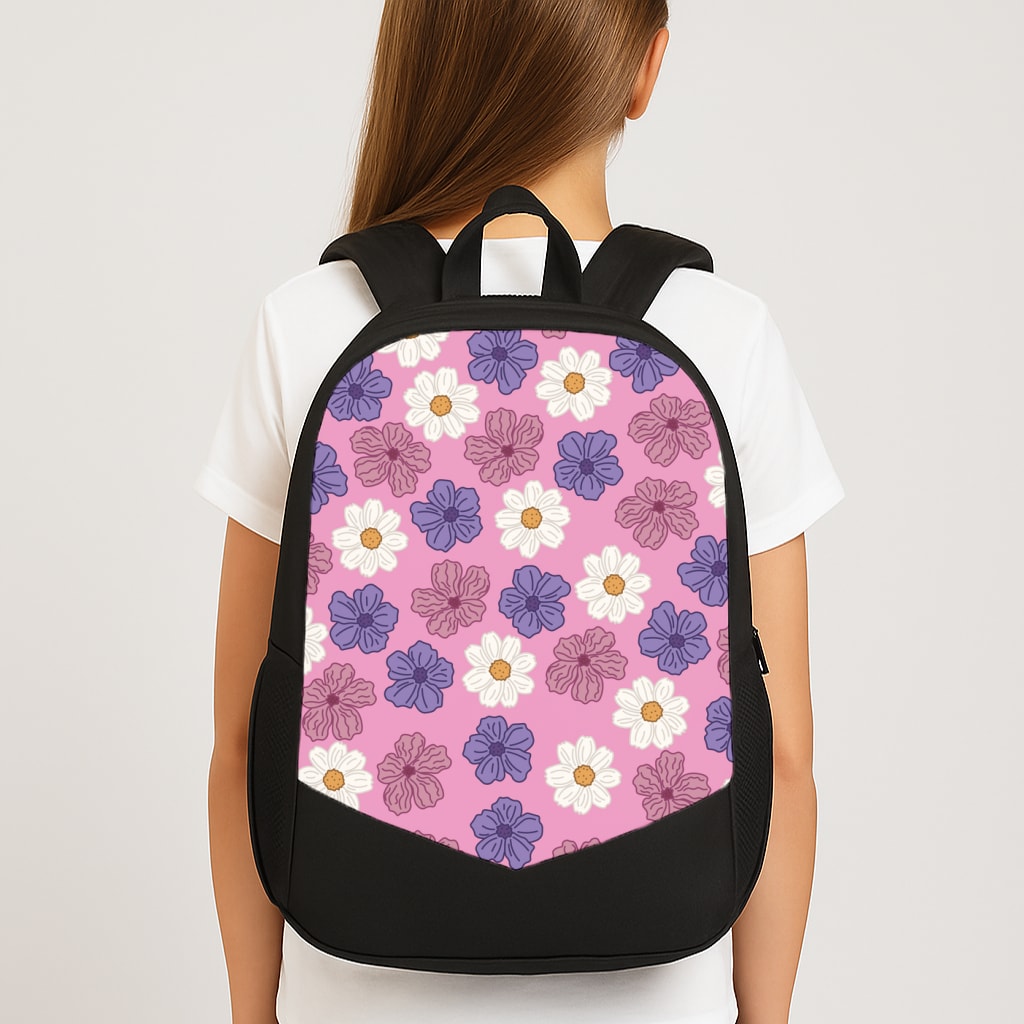 Pink, Purple And White Flowers - Floral Patterns Large School Bag