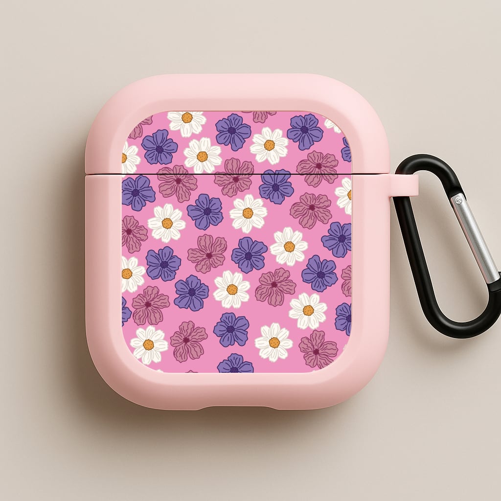 Pink, Purple And White Flowers - Floral Patterns Pink AirPods Case