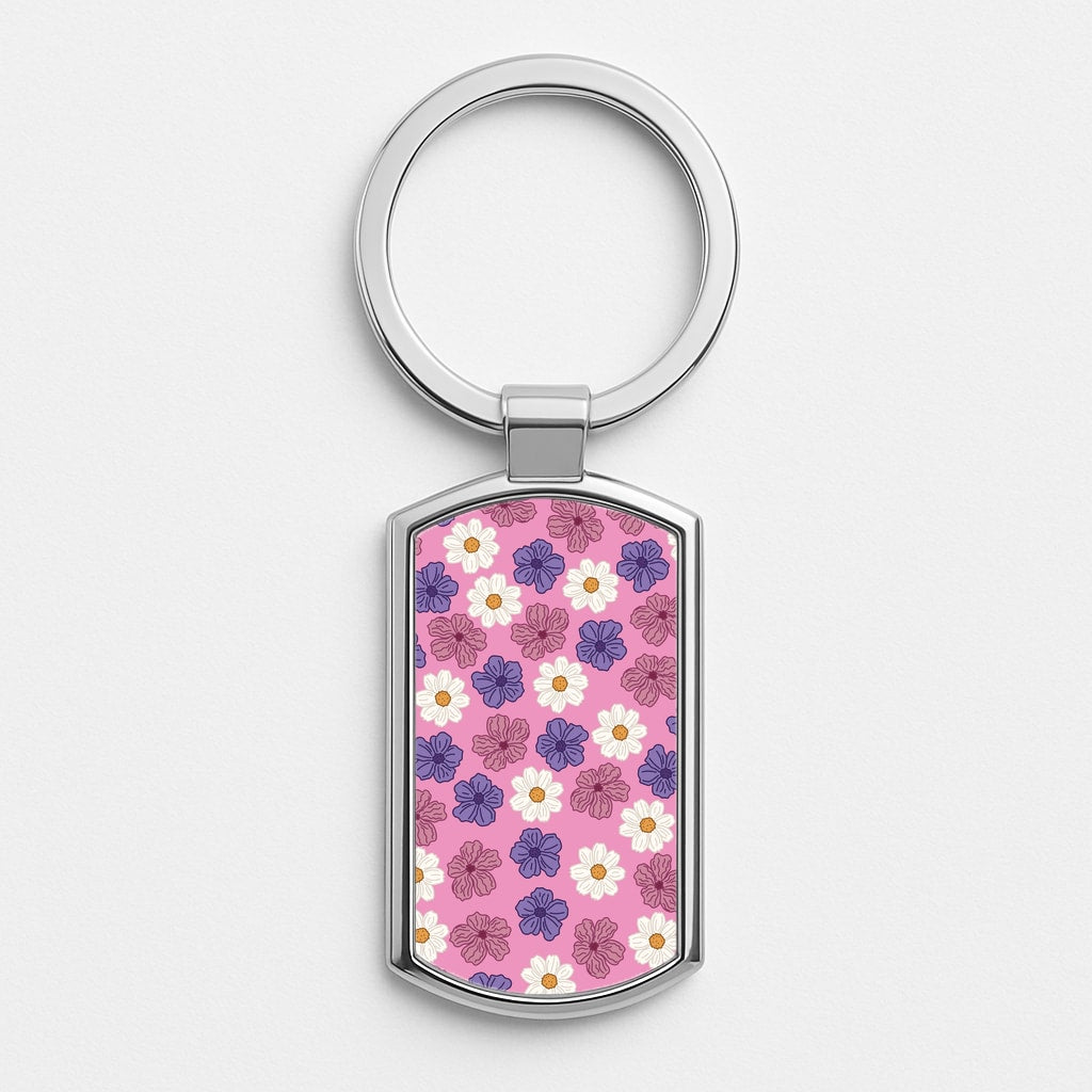 Pink, Purple And White Flowers - Floral Patterns Luxury Keyring