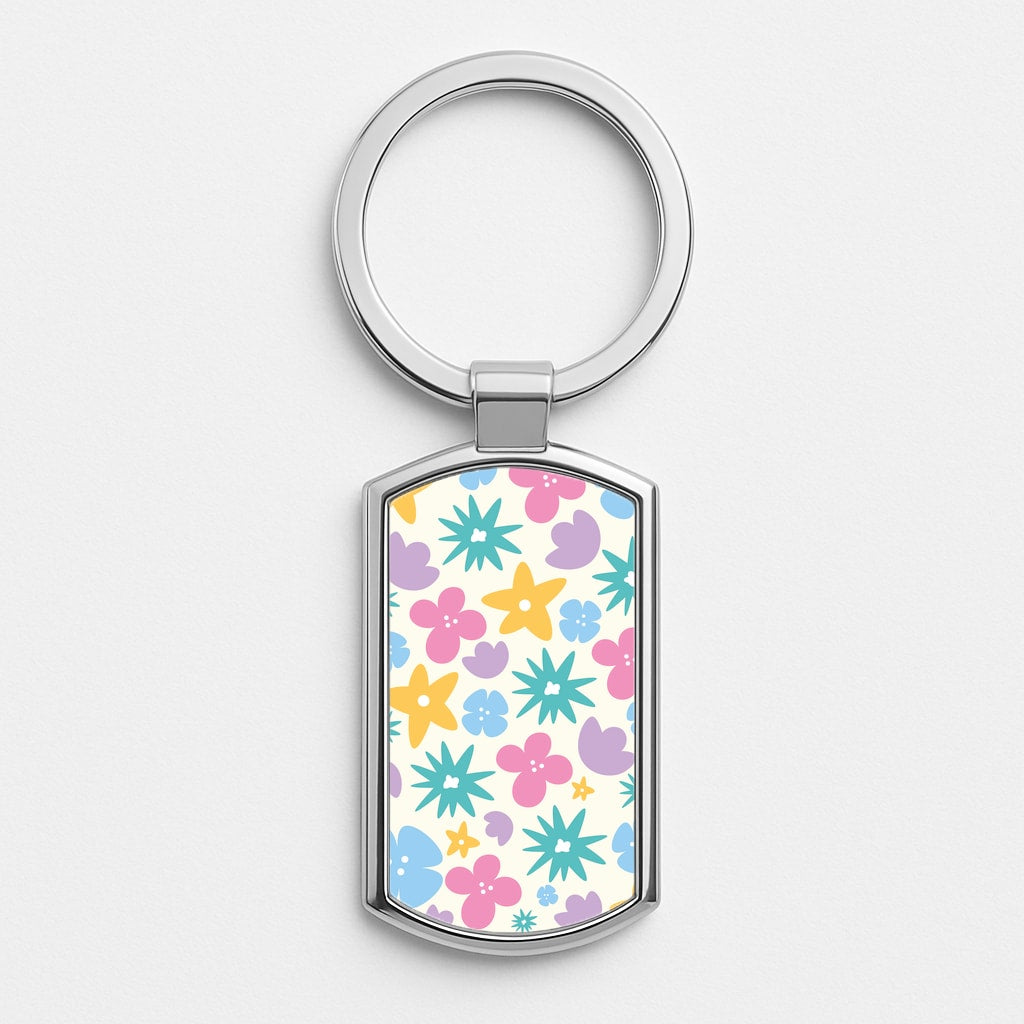 Playful Flowers - Floral Patterns Silver Keyring