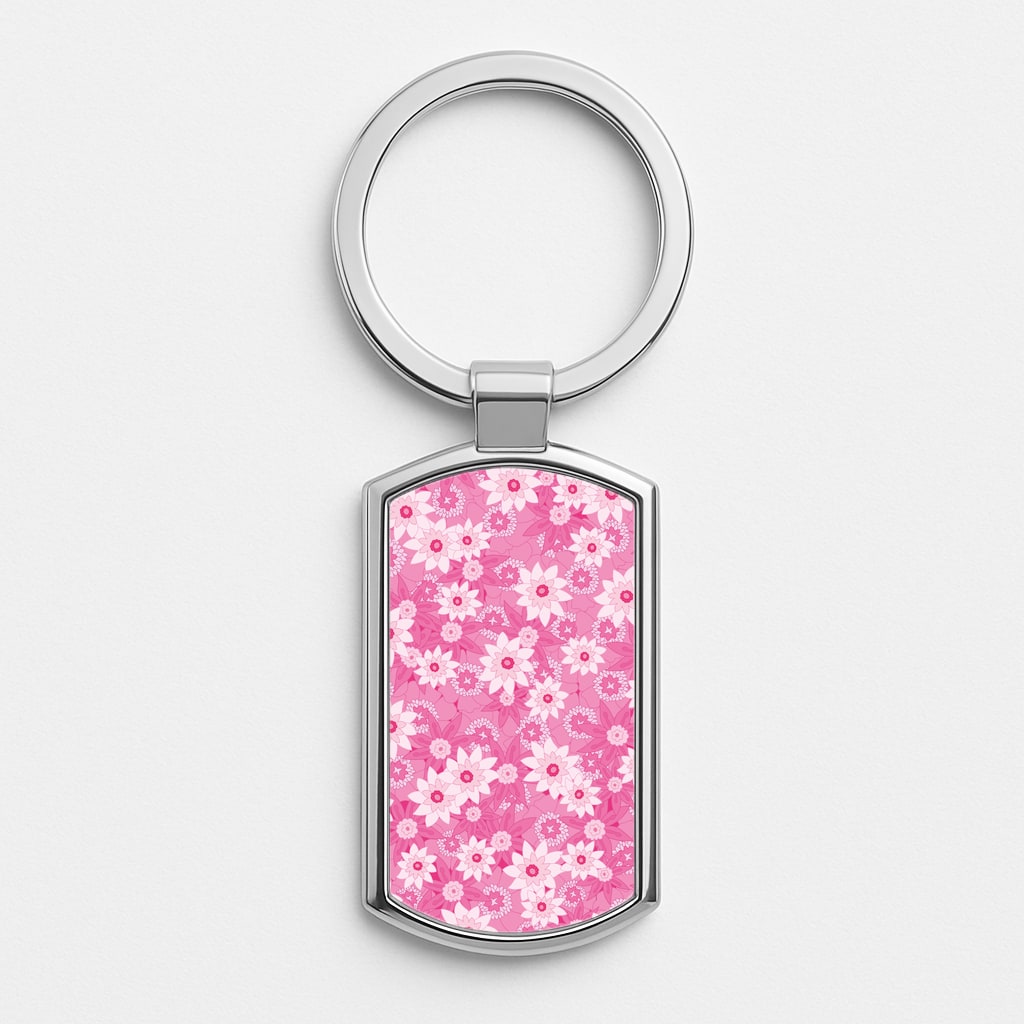 Pink Flowers - Floral Patterns Silver Keyring