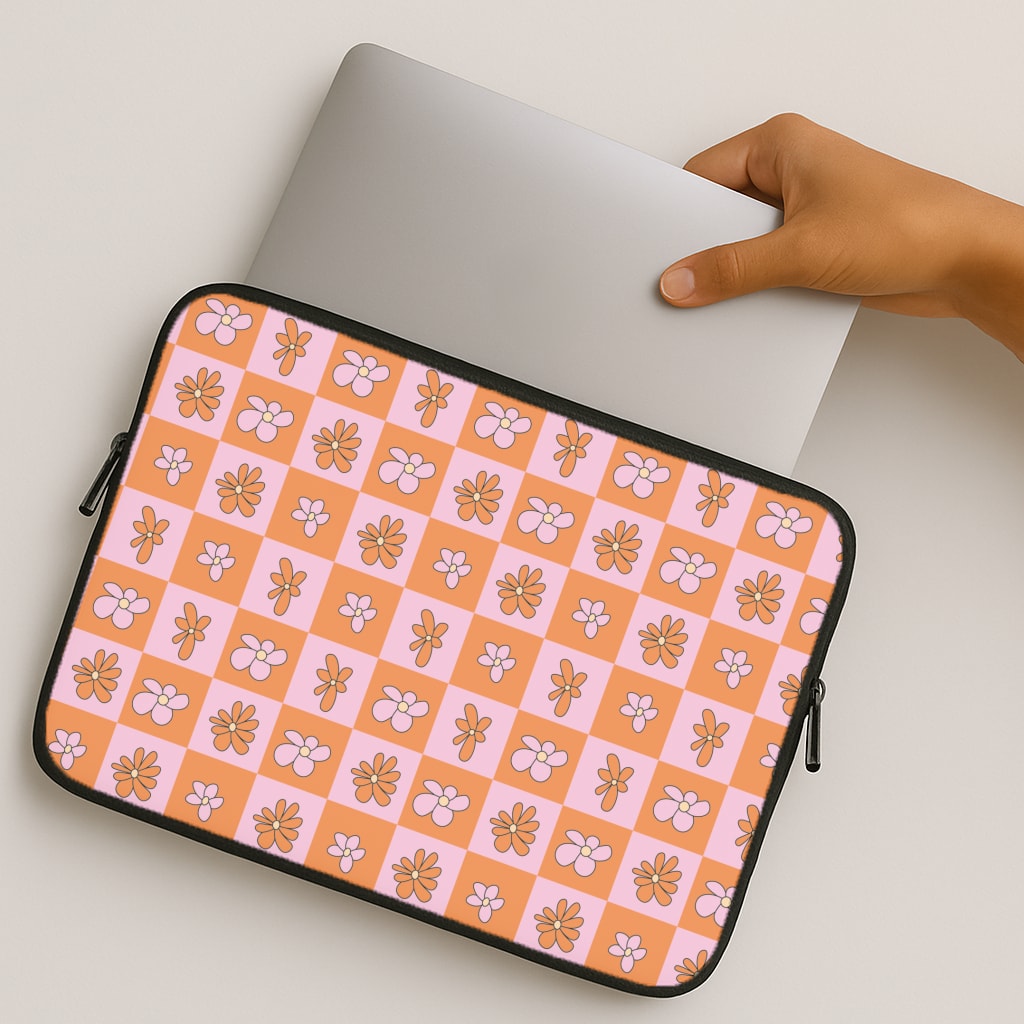Orange And Pink Checked - Floral Patterns MacBook Case