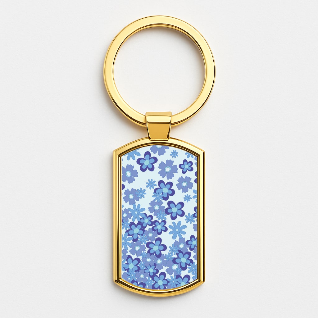 Blue Flowers - Floral Patterns Gold Keyring