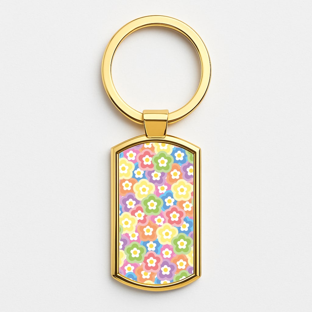 Psychedelic Flowers - Floral Patterns Gold Keyring