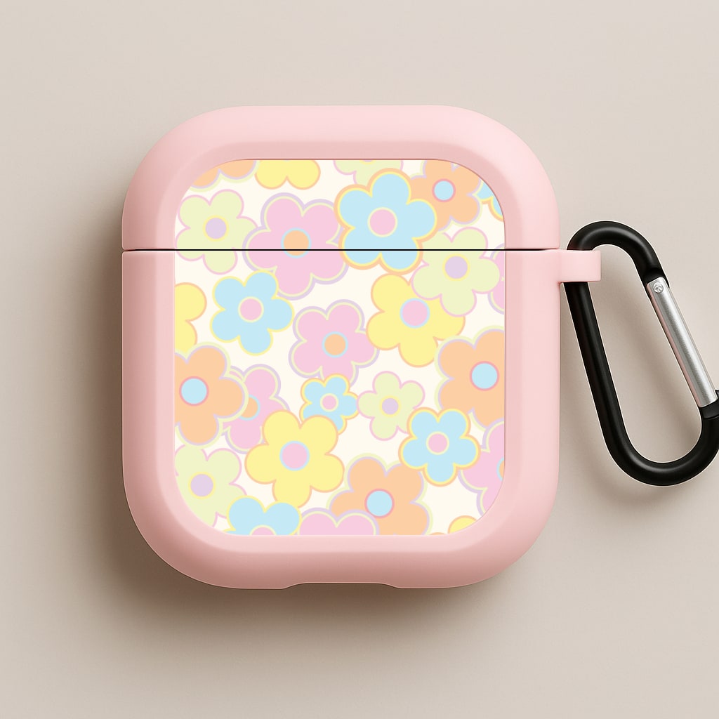 Pastel Abstract Flowers Pattern Pink AirPods Case