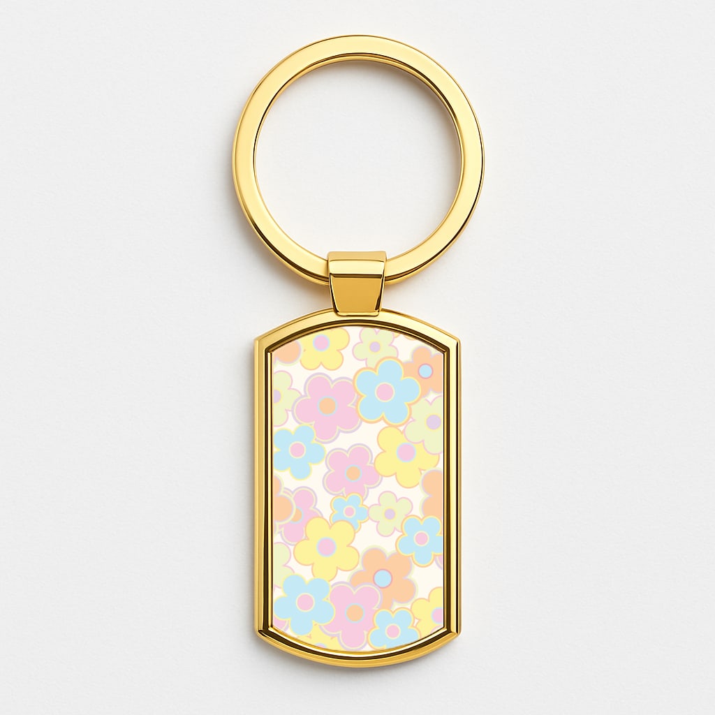Pastel Abstract Flowers Pattern Gold Keyring