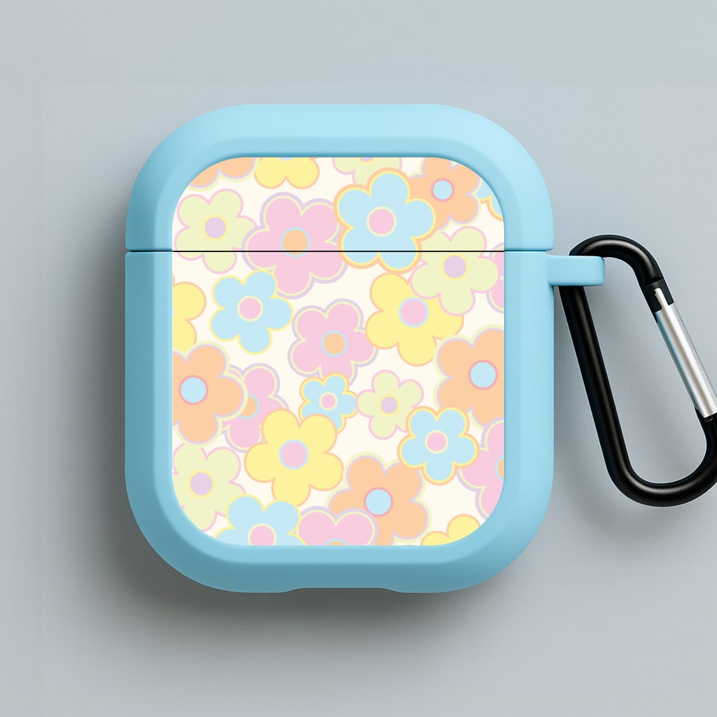Pastel Abstract Flowers Pattern Blue AirPods Case
