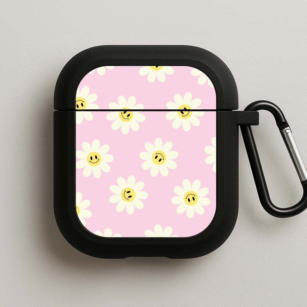 Pastel Pink Smiley Daisies Pattern AirPods Case