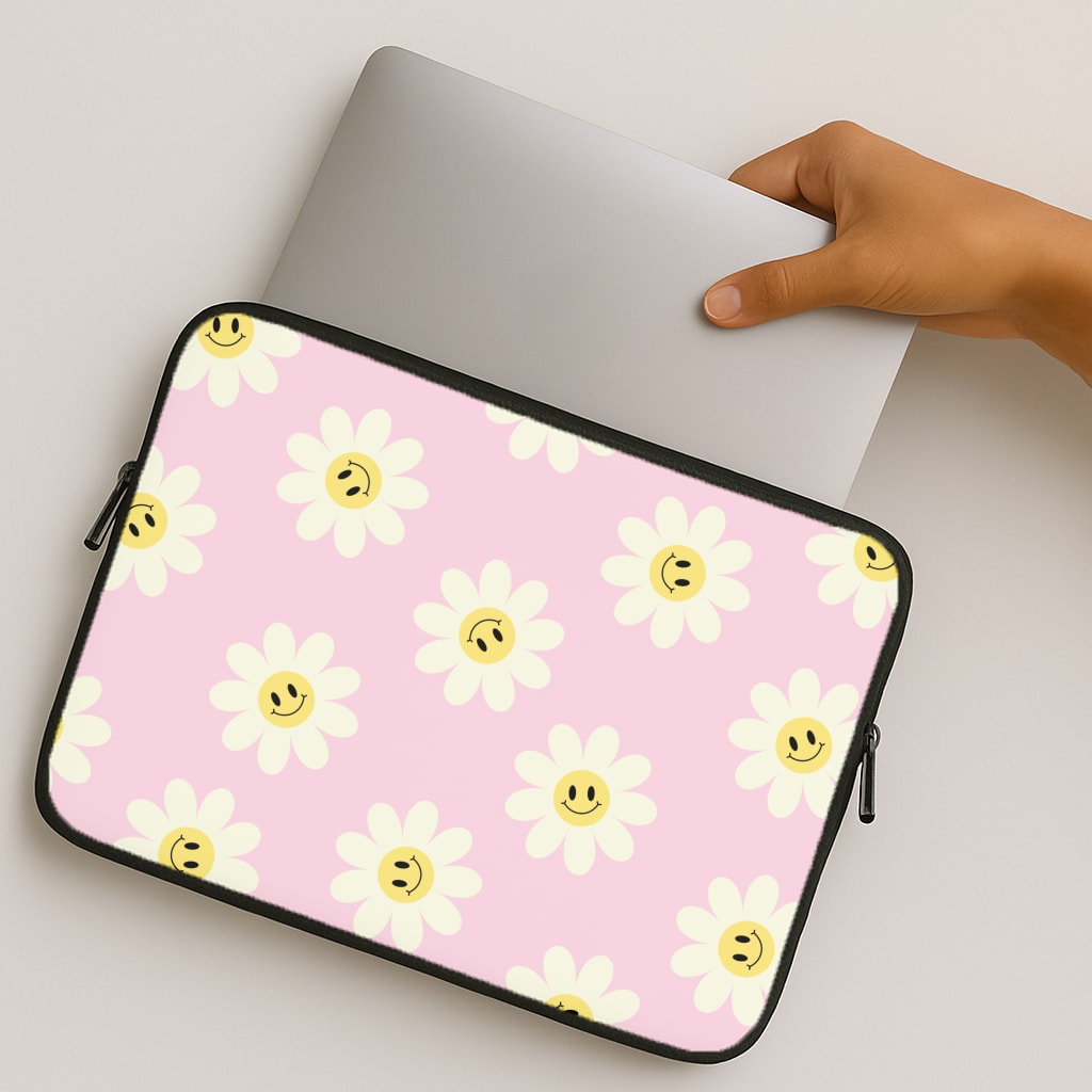 Pastel Pink Smiley Daisies Pattern MacBook Case