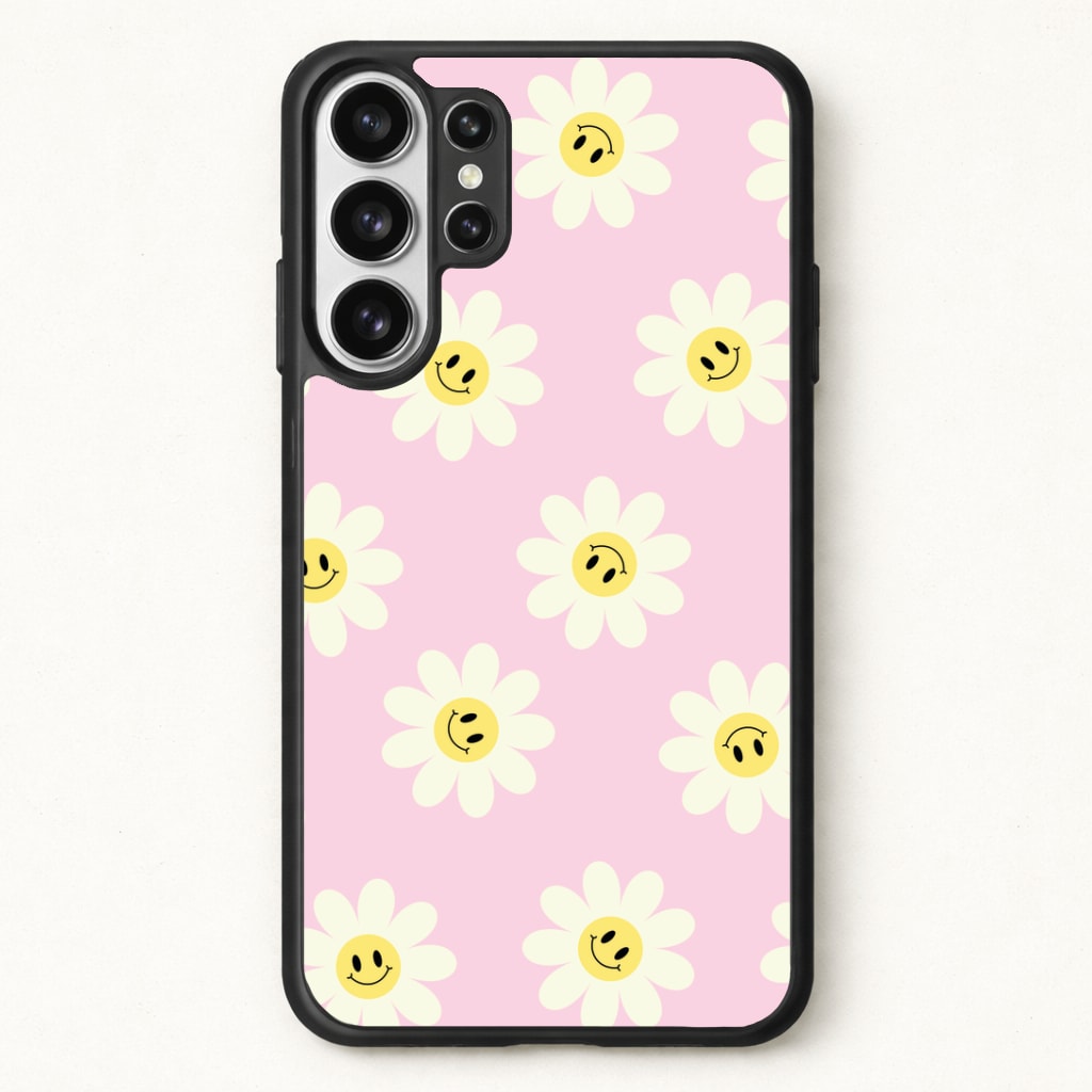 Pastel Pink Smiley Daisies Pattern Phone Case for Galaxy S26 Ultra