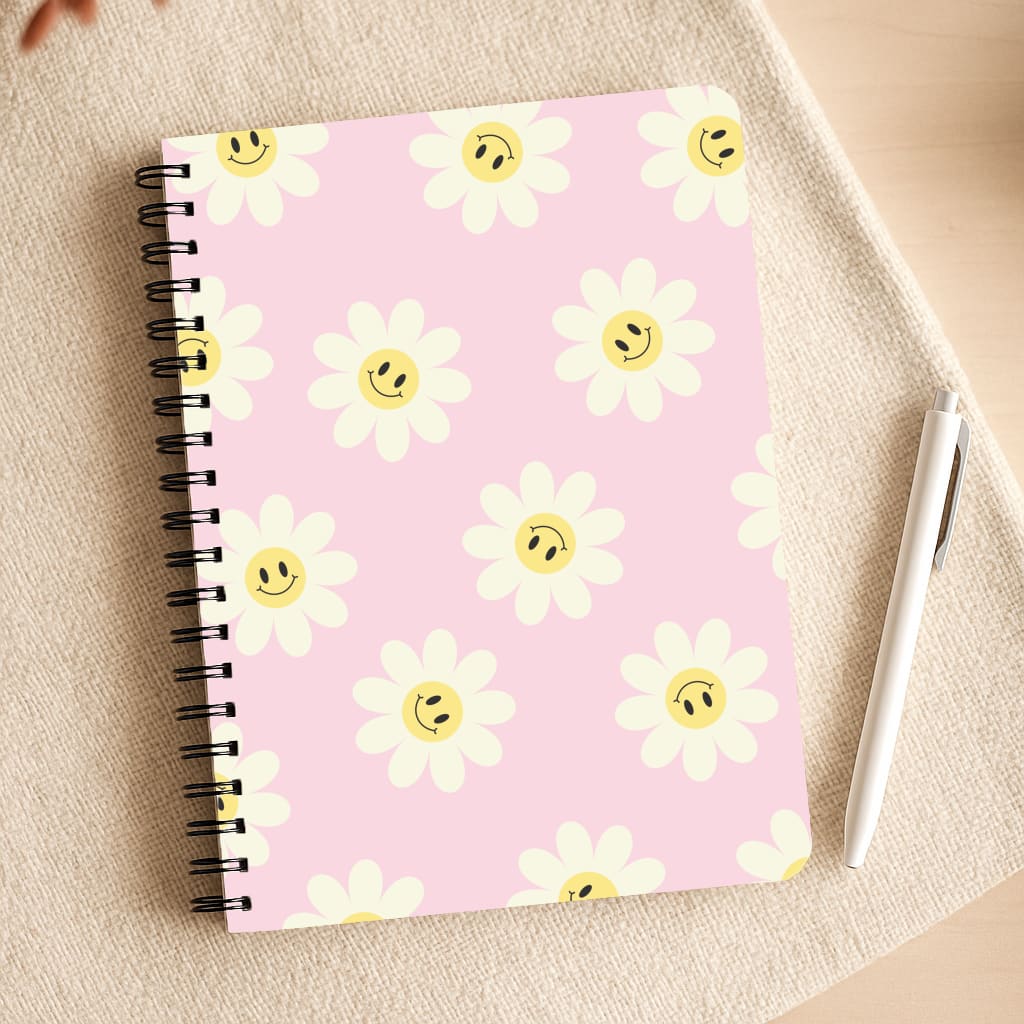 Pastel Pink Smiley Daisies Pattern Notepad