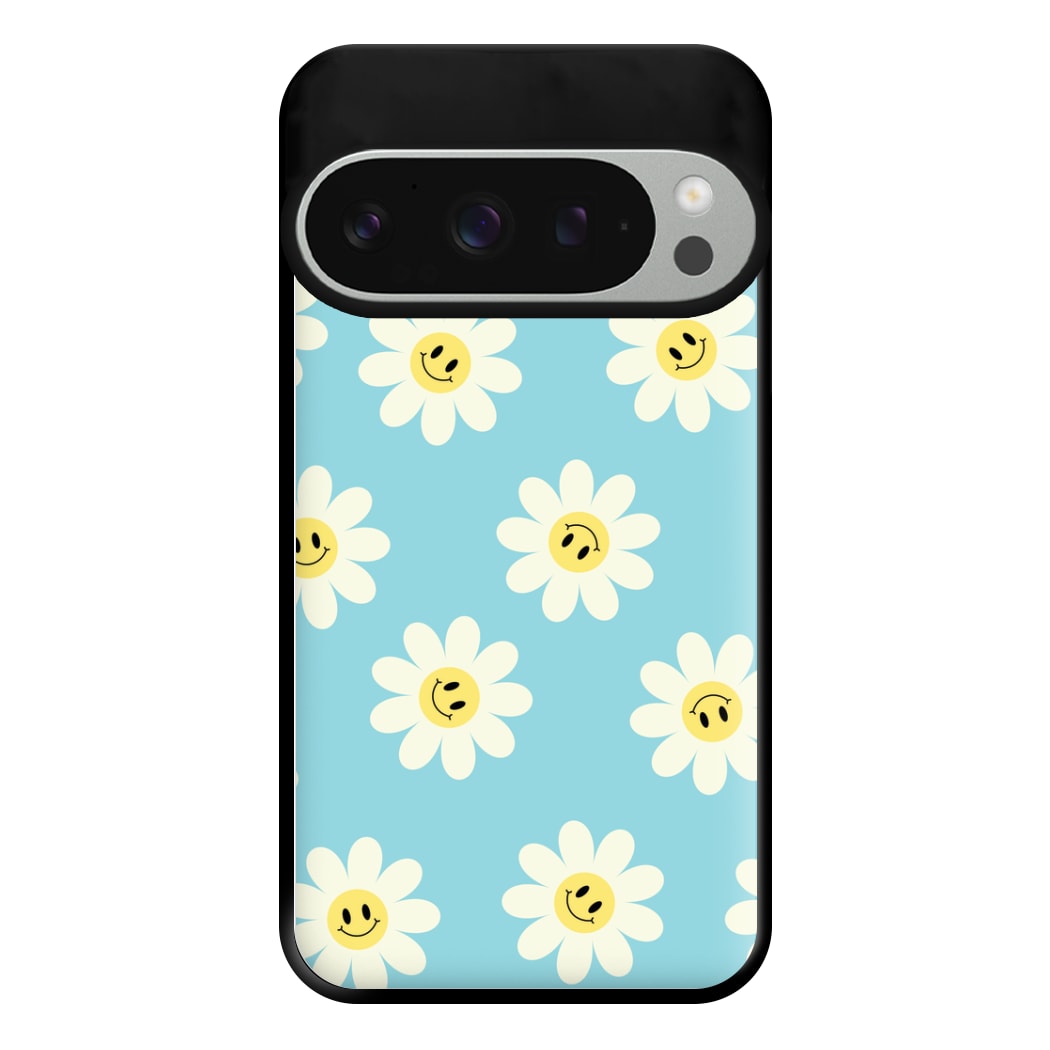 Pastel Blue Smiley Daisies Pattern Phone Case for Google Pixel 9 Pro XL