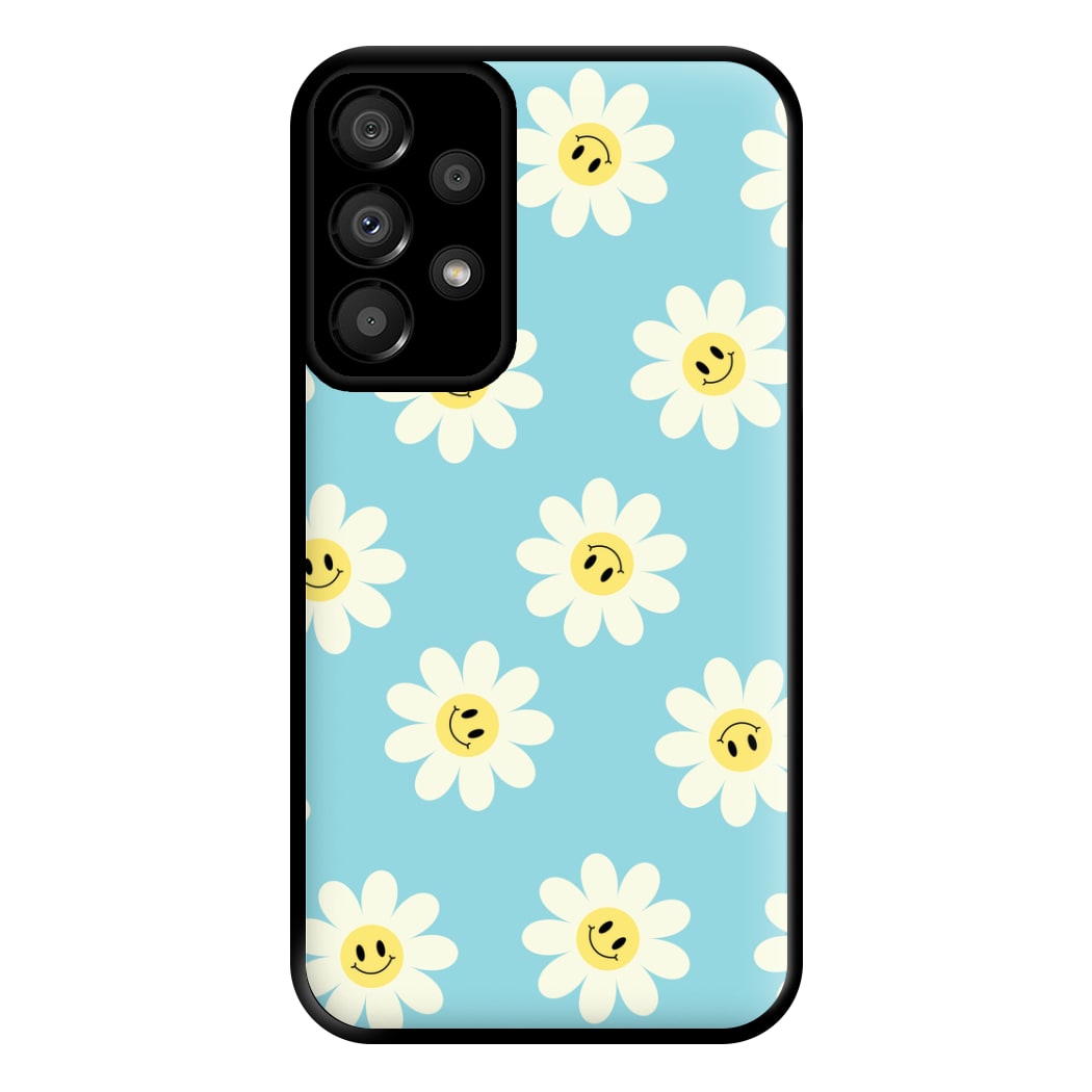 Pastel Blue Smiley Daisies Pattern Phone Case for Galaxy A33