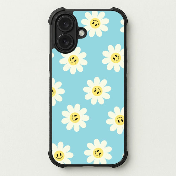 Pastel Blue Smiley Daisies Pattern Phone Case — Bumper case