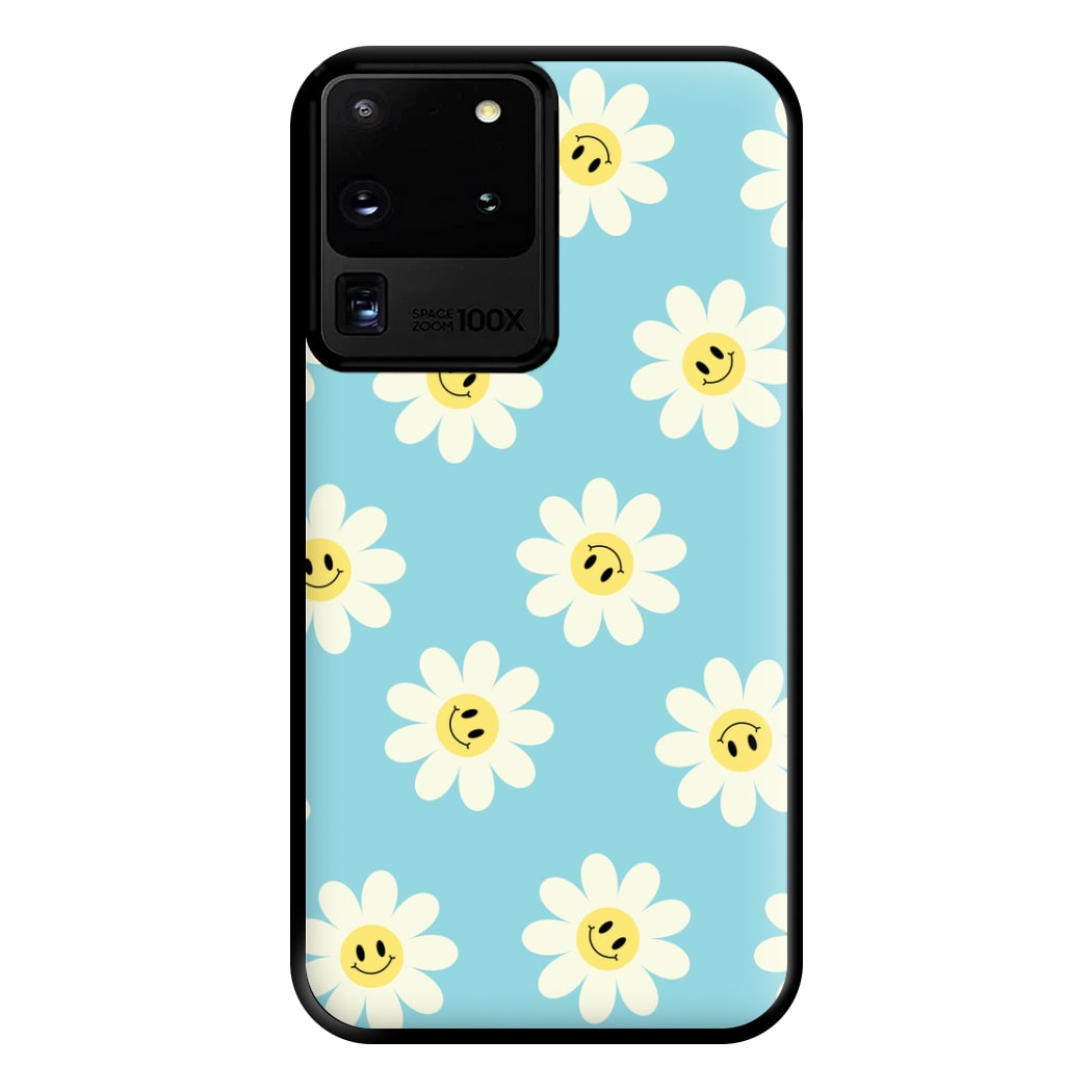 Pastel Blue Smiley Daisies Pattern Phone Case for Galaxy S20 Ultra