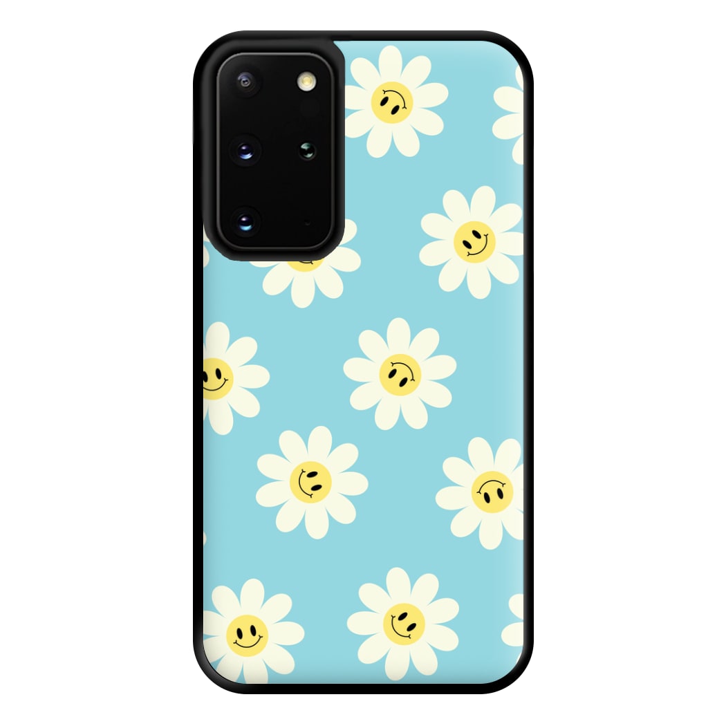 Pastel Blue Smiley Daisies Pattern Phone Case for Galaxy S20 Plus