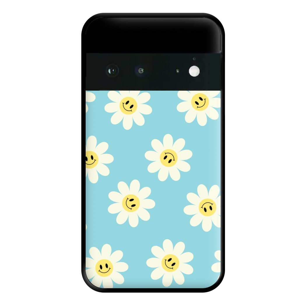 Pastel Blue Smiley Daisies Pattern Phone Case for Google Pixel 6a