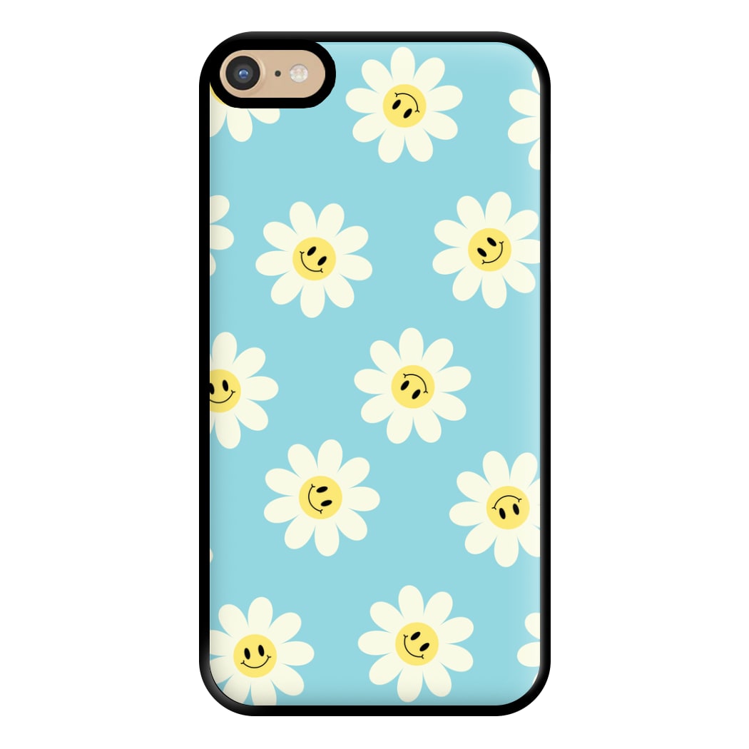 Pastel Blue Smiley Daisies Pattern Phone Case for iPhone 6 Plus / 7 Plus / 8 Plus