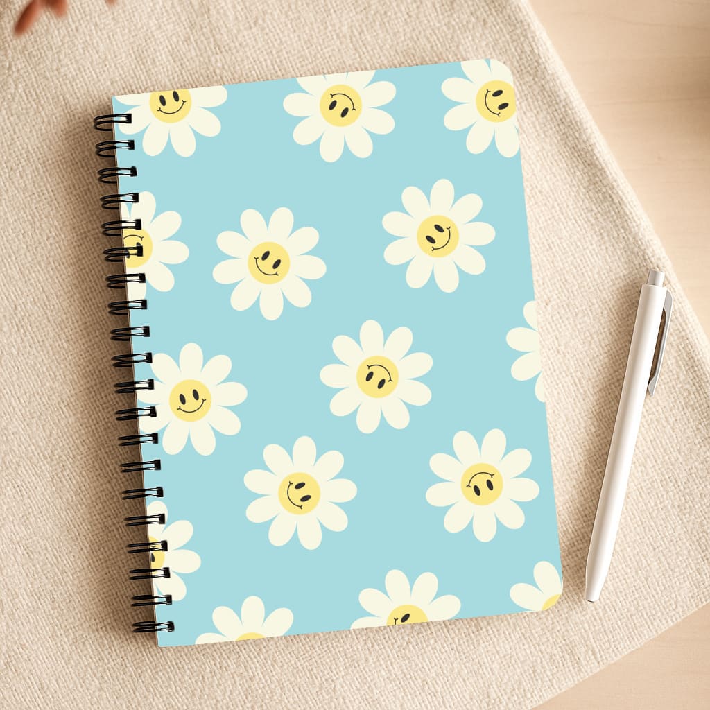 Pastel Blue Smiley Daisies Pattern Notepad