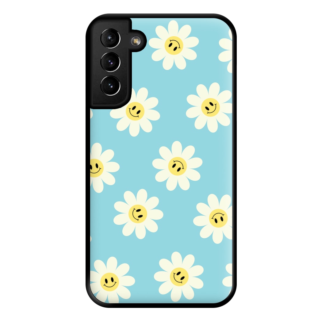 Pastel Blue Smiley Daisies Pattern Phone Case for Galaxy S21 Plus