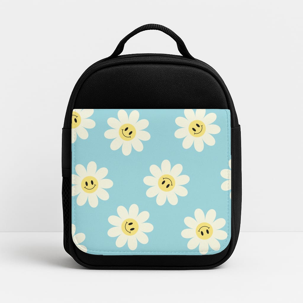 Pastel Blue Smiley Daisies Pattern Insulated Lunchbox