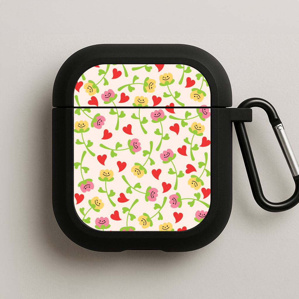 Smiley Tulips And Hearts Pattern AirPods Case