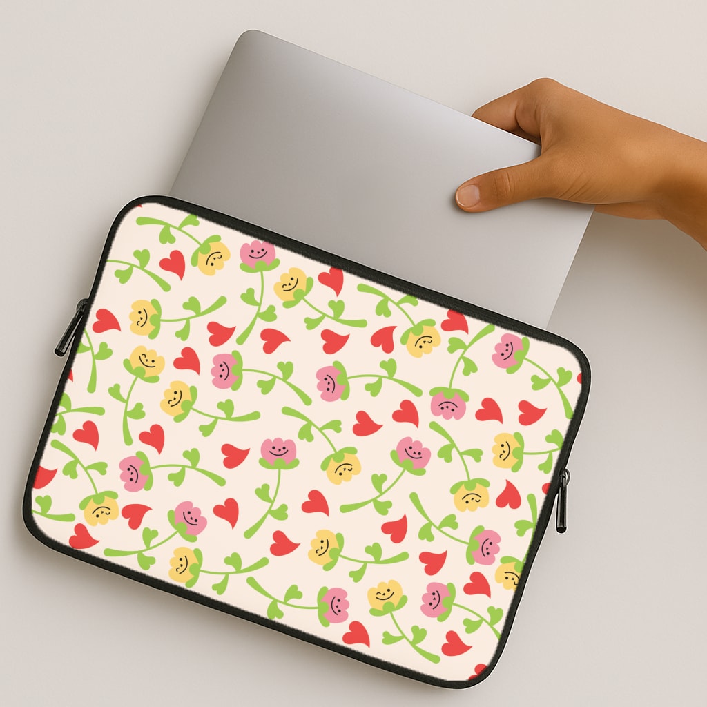 Smiley Tulips And Hearts Pattern MacBook Case