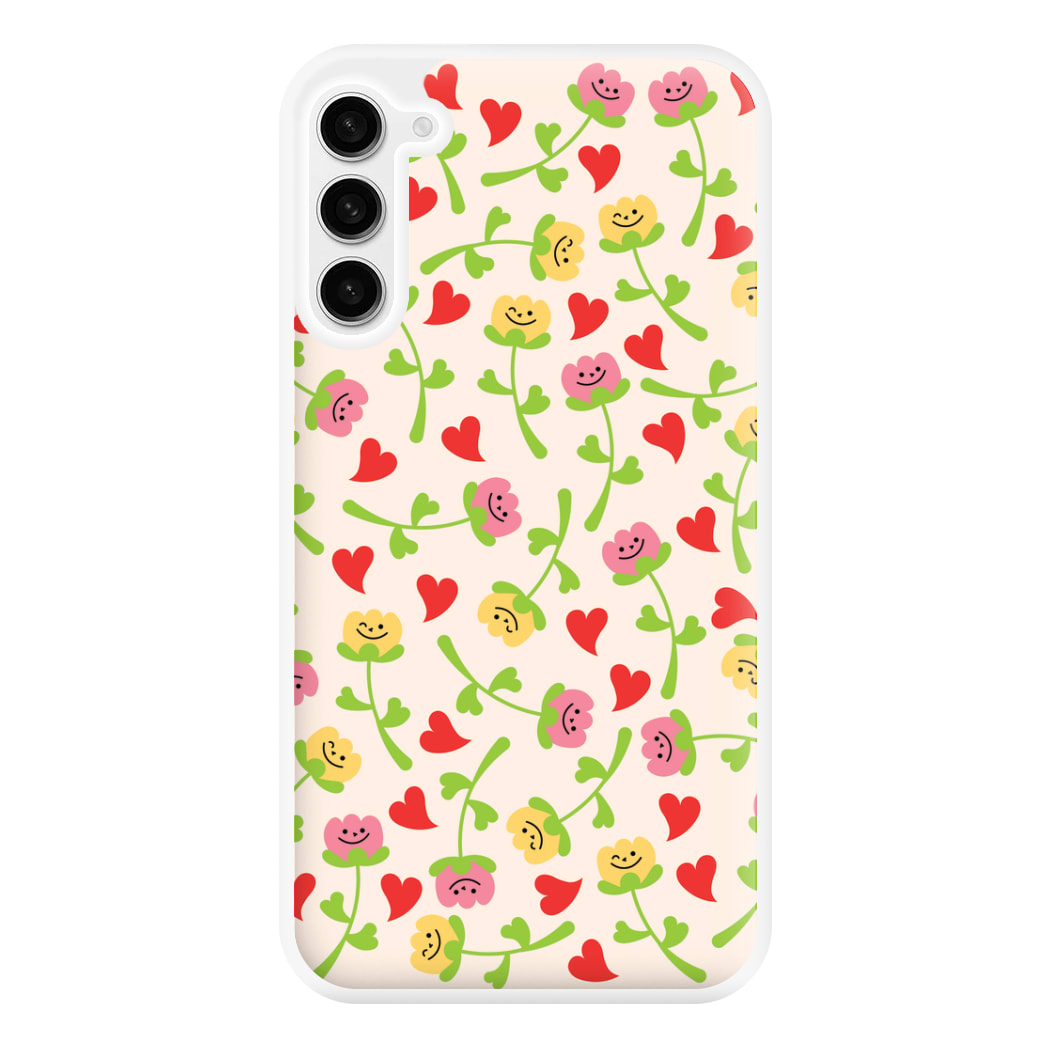 Smiley Tulips And Hearts Pattern Phone Case for Galaxy S23FE