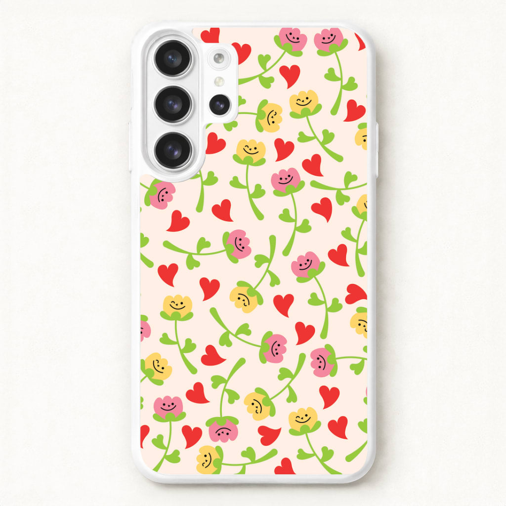 Smiley Tulips And Hearts Pattern Phone Case for Galaxy S26 Ultra