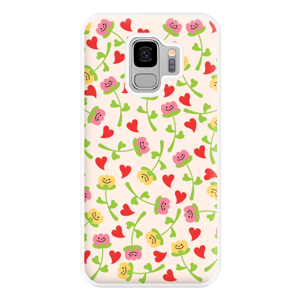 Smiley Tulips And Hearts Pattern Phone Case for Galaxy S9 Plus