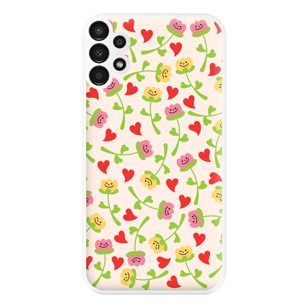 Smiley Tulips And Hearts Pattern Phone Case for Galaxy A13