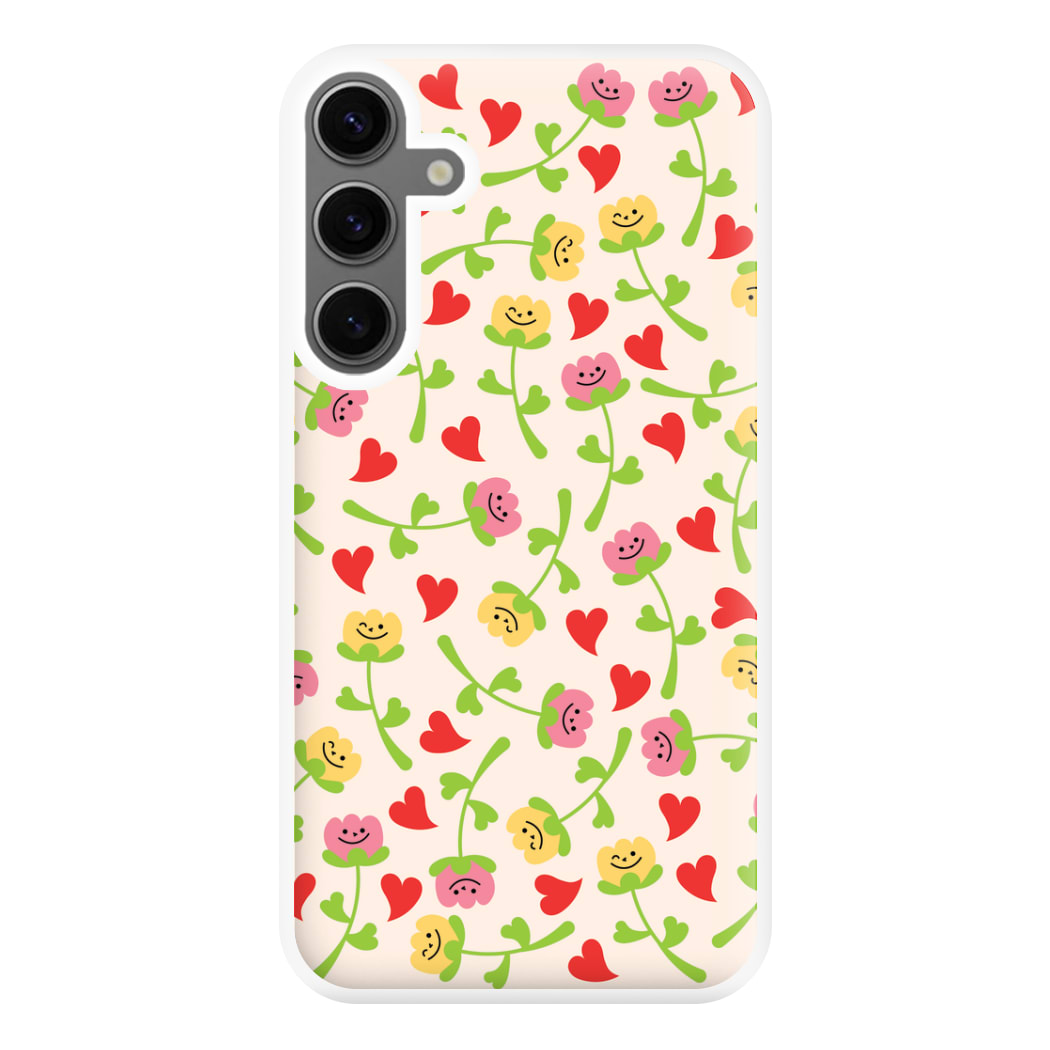 Smiley Tulips And Hearts Pattern Phone Case for Galaxy S24FE