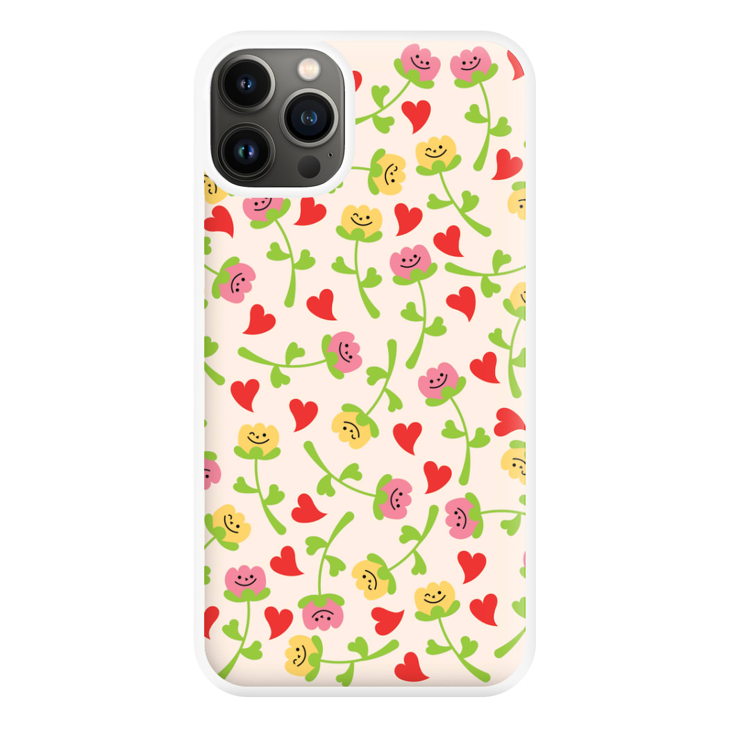 Smiley Tulips And Hearts Pattern Phone Case for iPhone 13