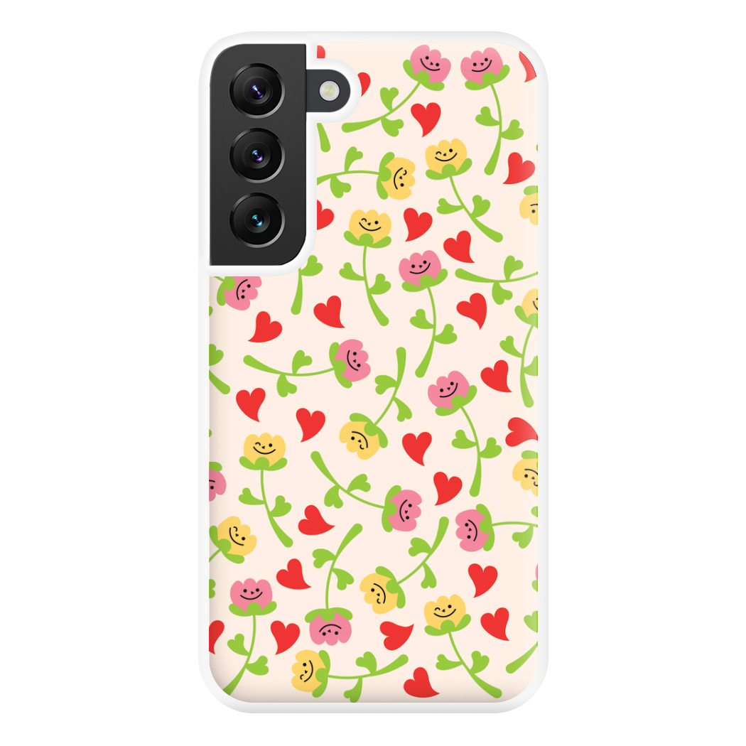 Smiley Tulips And Hearts Pattern Phone Case for Galaxy S22 Plus