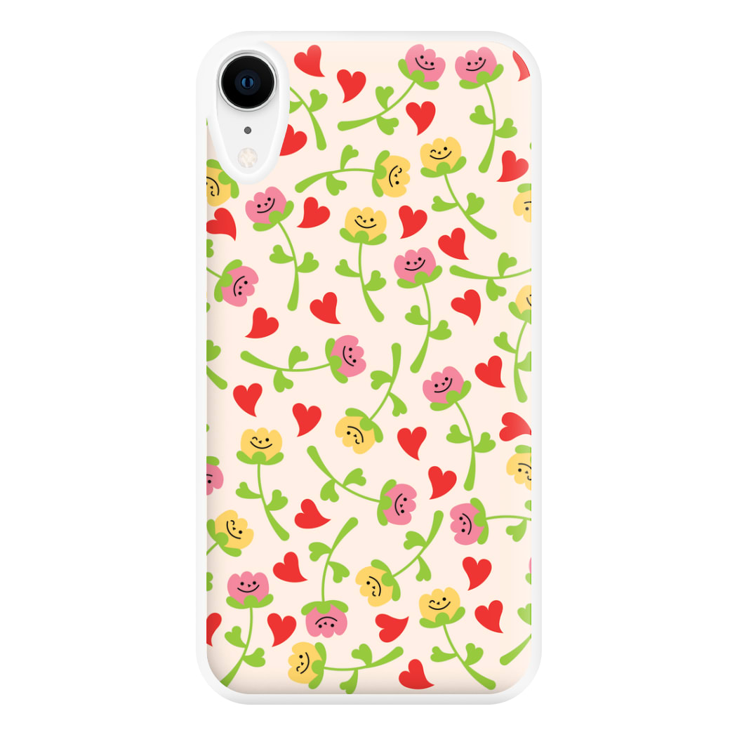 Smiley Tulips And Hearts Pattern Phone Case for iPhone XR