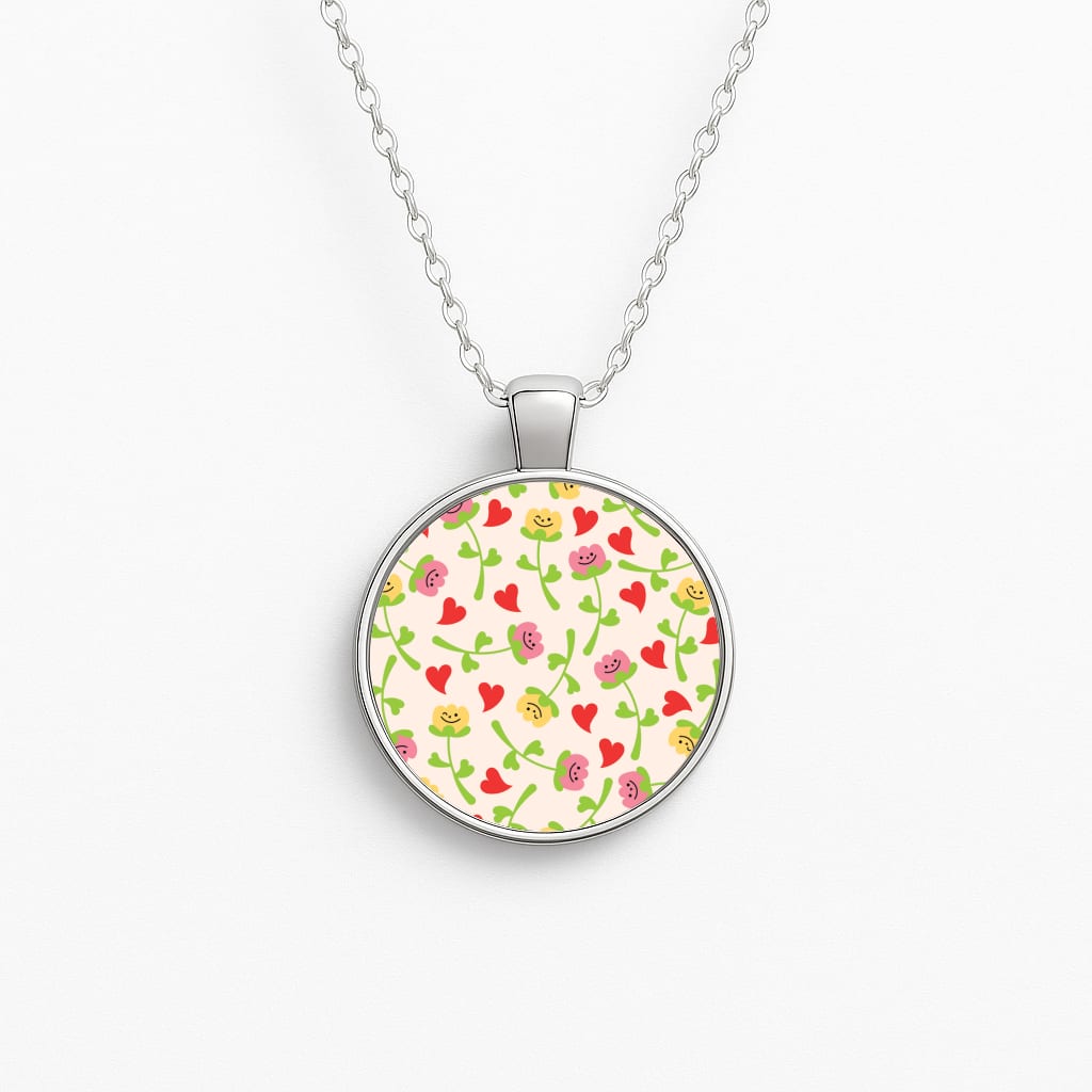 Smiley Tulips And Hearts Pattern Necklace