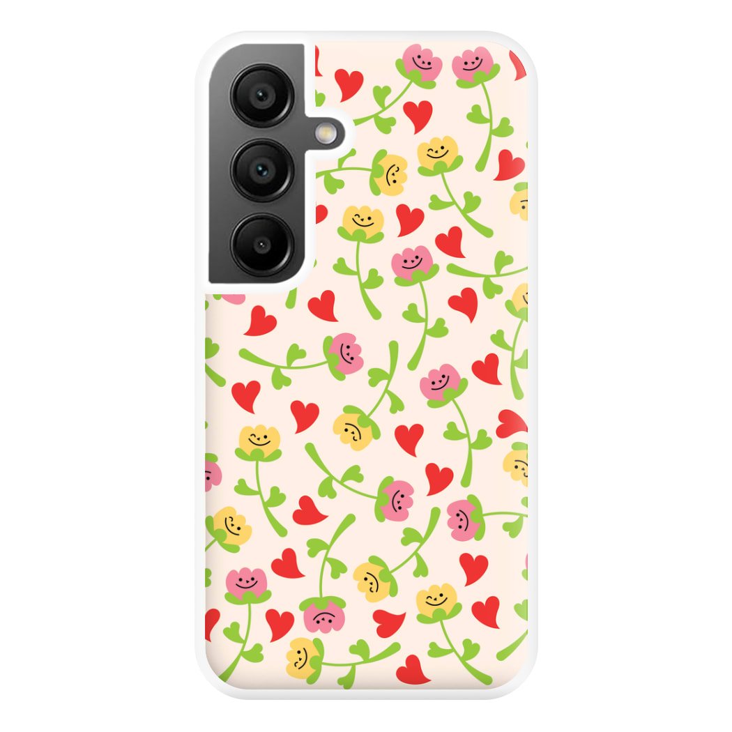 Smiley Tulips And Hearts Pattern Phone Case for Galaxy A56