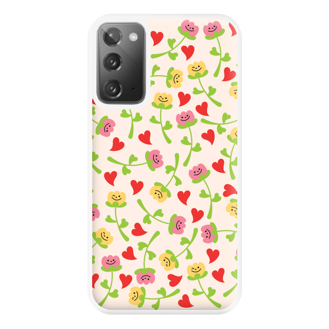 Smiley Tulips And Hearts Pattern Phone Case for Galaxy Note 20 Ultra