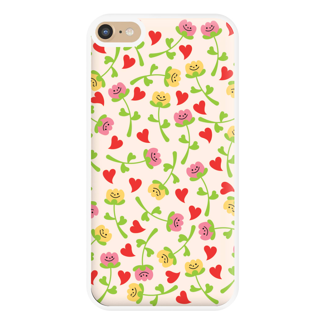 Smiley Tulips And Hearts Pattern Phone Case for iPhone 6 Plus / 7 Plus / 8 Plus